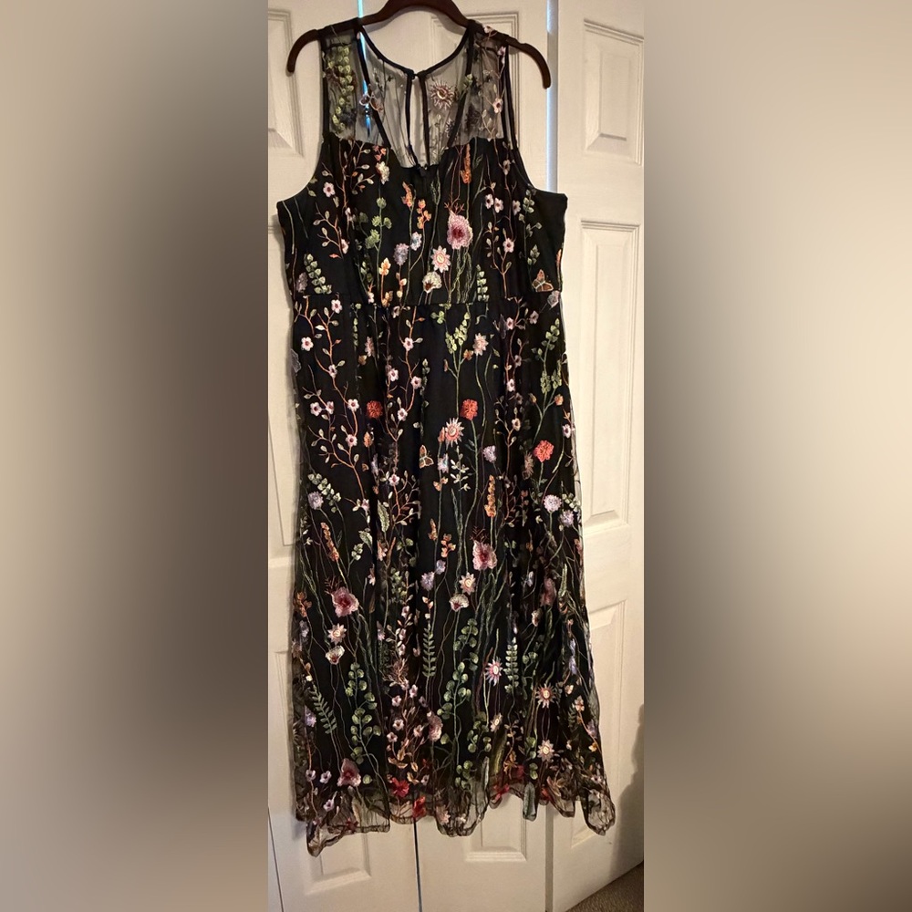 torrid Black A-Line Maxi Dress with Multicolor Floral Embroidery